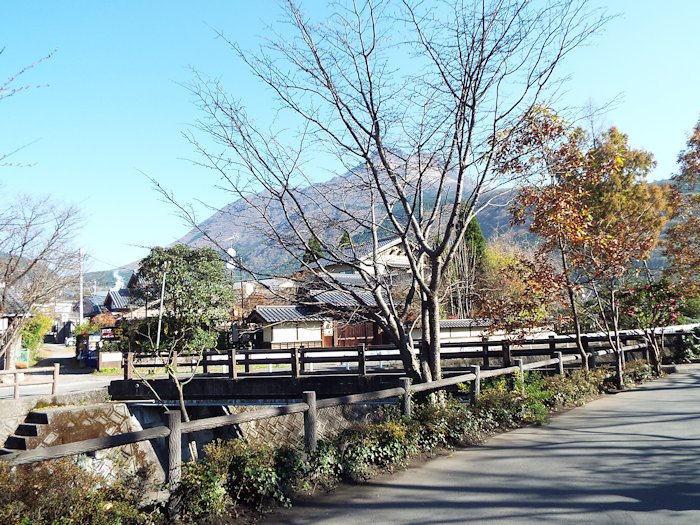 蛍の川沿いからの由布岳